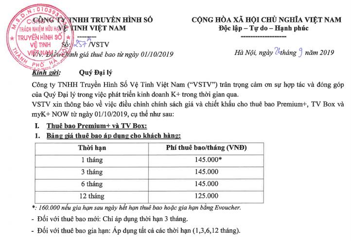 Truyền Hình K+ Thông Báo Tăng Giá Thuê Bao